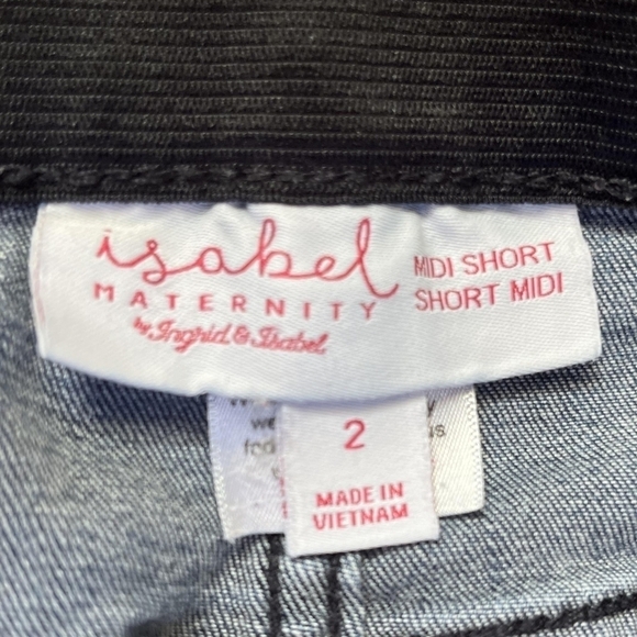 Isabel Maternity Blue Denim Midi Short Women's Size 2 Elastic Stretch Panels EUC - Picture 4 of 5